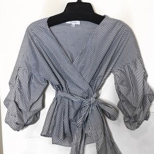 Pin Stripped Blooming Sleeve Top